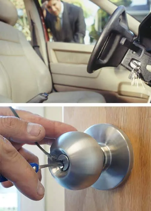 A car door lock and key being installed.