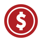 A red and black dollar sign in the middle of a circle.