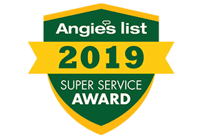 A badge that says angie 's list 2 0 1 9 super service award.