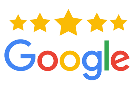 A google logo with five stars in front of it.